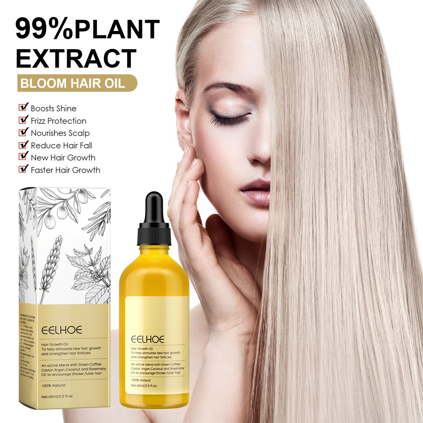 EELHOE Rosemary Dense Hair Essential Oil Repair Hair Damage, Prevent Hair Loss, Smooth Hair, Nourish Hair Care Oil