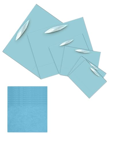 qiqee 10PCS Lake Blue Gift Bags with Ribbon Handles Mulit Assorted Sizes Gift Wide Bags (2pcs Large 13", 4pcs Medium 9.6",...