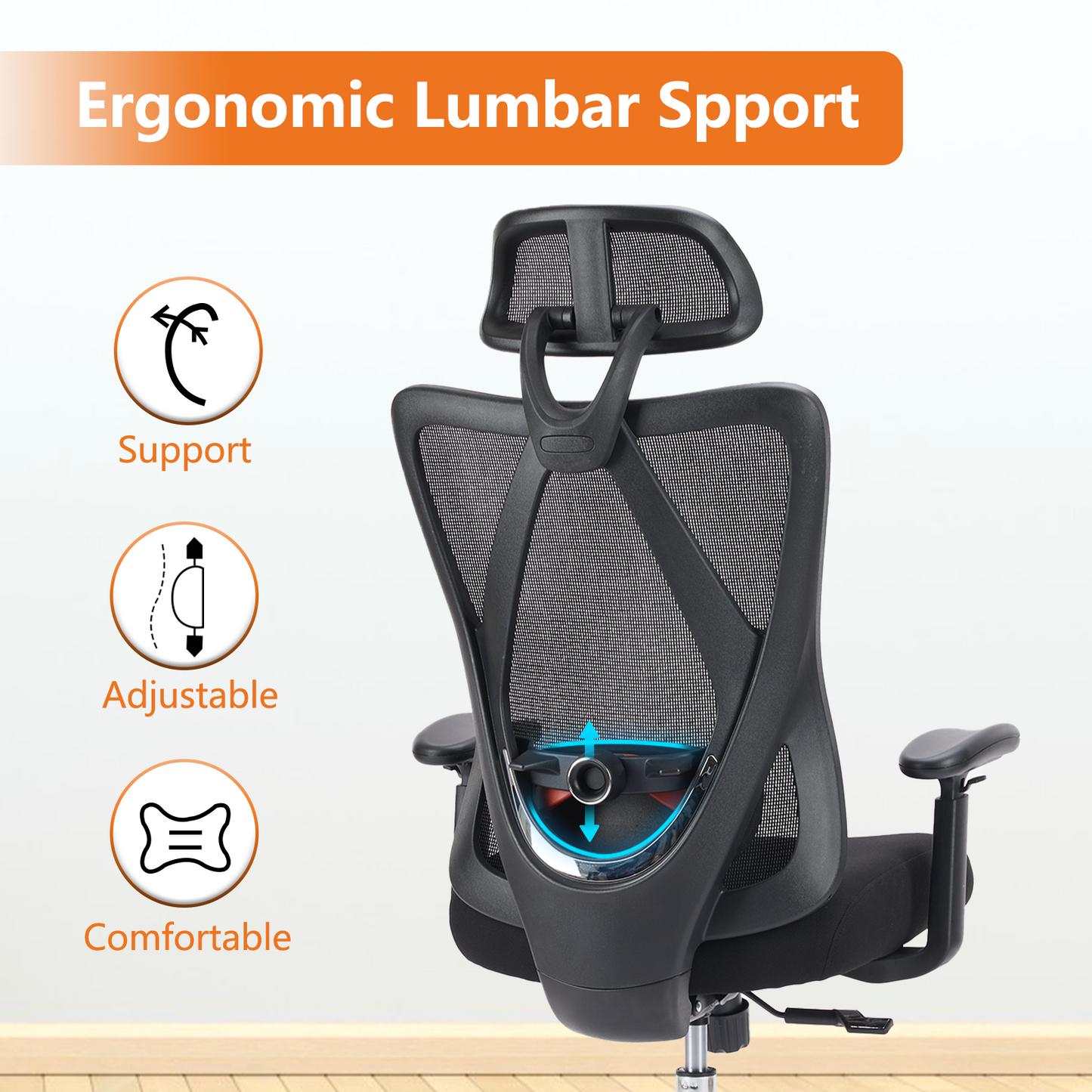 High Back Desk Chair With Adjustable Lumbar Support & Headrest,Comfortable Mesh Computer Chair With Soft Flip Up Arms, Adjustable Height And 120 Tilt
