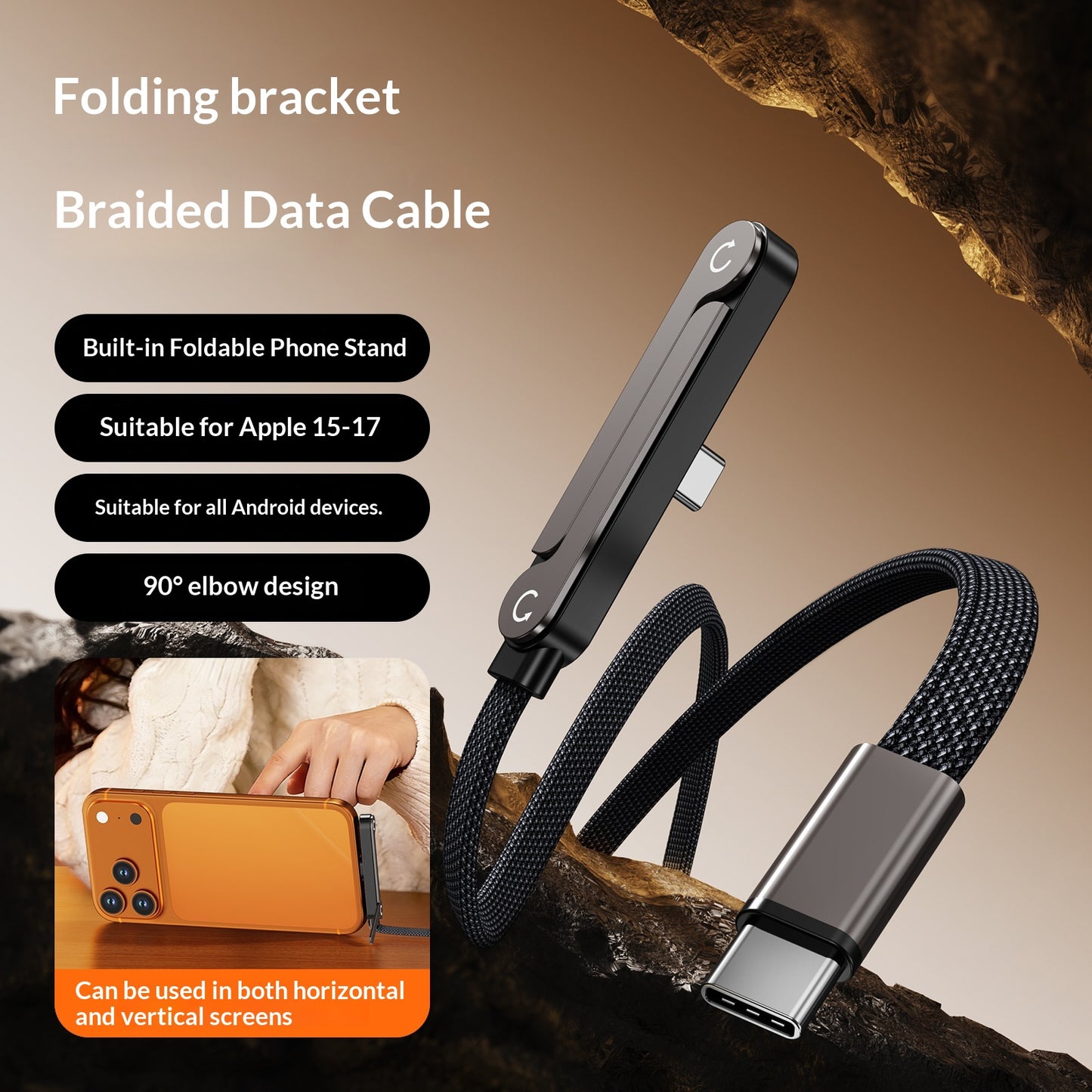 240W Foldable Stand Elbow Braided Charging Cable