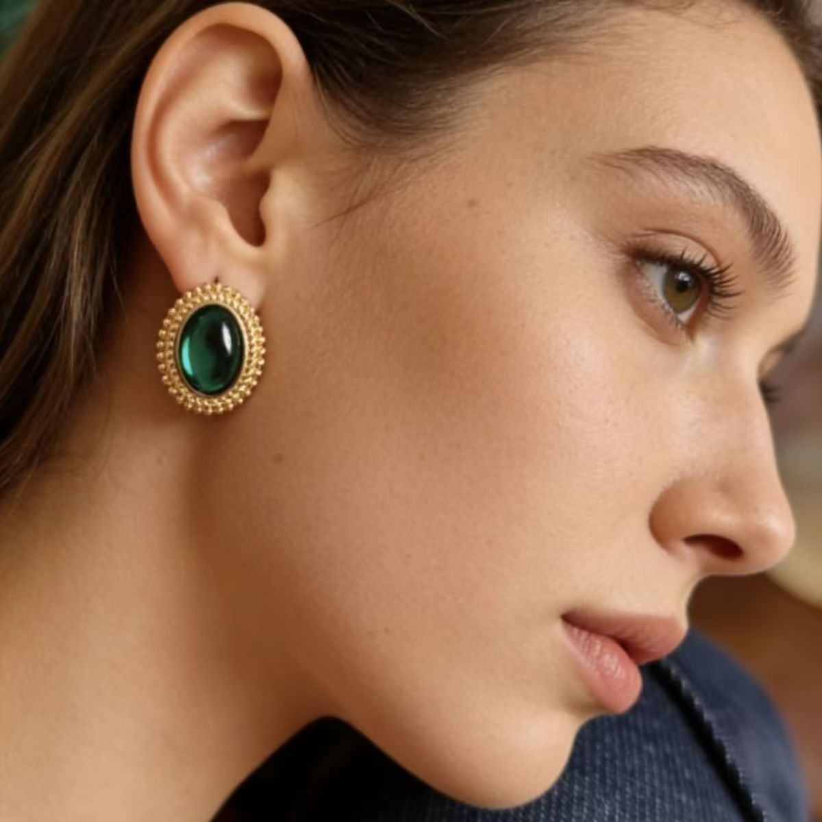 Retro Fashion Green Stud Earrings For Women, Elegant Skin Brightening Pretty Daily Ear Jewelry