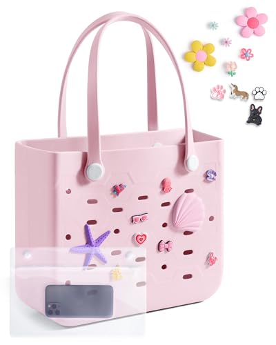 BAGSMART Beach Bag for Women, Water-resistant Rubber Tote Bag, Sandproof Vacation Essentials for Summer Swim Cruise Pool