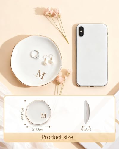 Fmeida Jewelry Tray Ring Dish for Women, Initials Ceramic Jewelry Dish, Personalized Aesthetic Decorative Birthday Valenti...