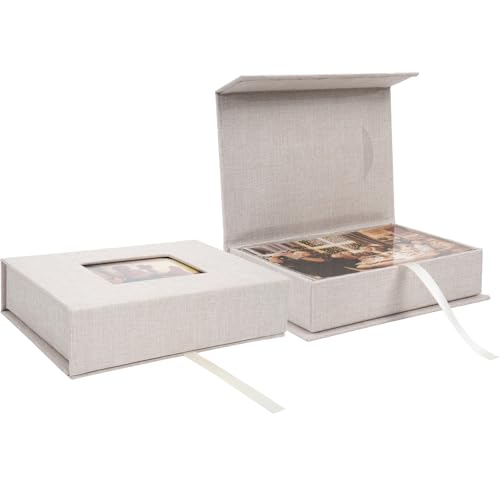 Hiwhy Linen Photo Storage Box, 4 x 6 Inch Memory Keepsake Organizer with Transparent Window, Stylish Photo Box for Storing...