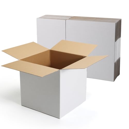 CRUGLA 12x12x12 Shipping Boxes 10 Pack, White Corrugated Cardboard Boxes with Side-Lock and Pre-Applied Double-Sided Tape,...