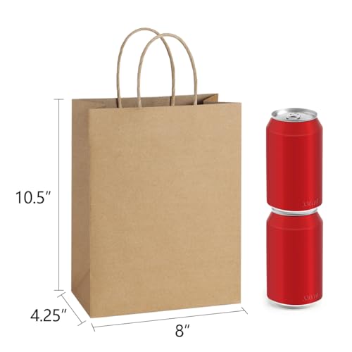 BagDream Gift Bags 8x4.25x10.5 100Pcs Brown Paper Gift Bags with Handles Bulk for Wedding, Party Favor, Grocery, Shopping,...