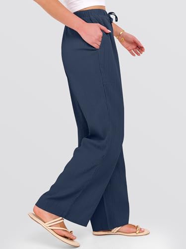 ANRABESS Women's Wide Leg Beach Pants Elastic Waist Lightweight Casual Flowy Palazzo Lounge Trousers with Pockets