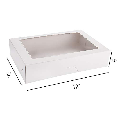 Tcoivs 30-Pack Bakery Boxes with Window, 12" x 8" x 2.5", Cookie Boxes, Auto-Popup Treat Boxes for Pies, Muffins, Donuts a...