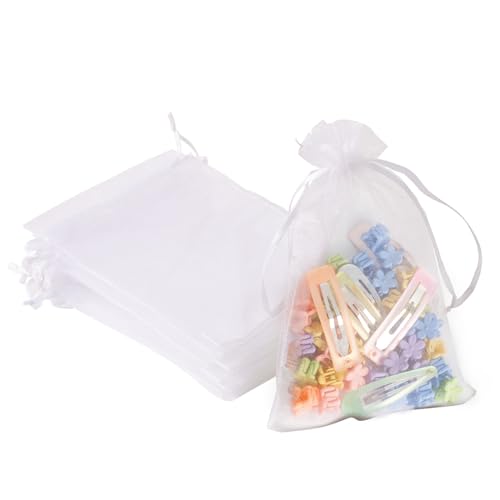YHJZ 100PCS White Organza Bags, 4x6 Inch Small Mesh Bags Drawstring, Jewelry Gift Bags, Packaging Bags for Easter, Party, ...
