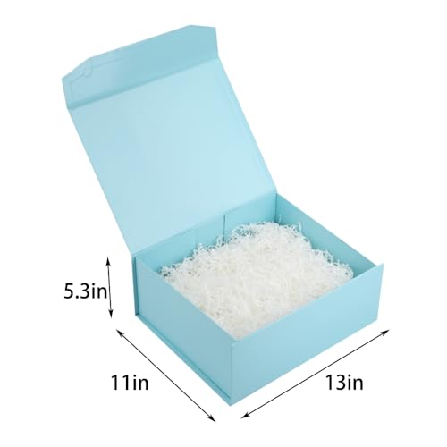 PACKGILO 1 Pcs Blue Gift Box Large 13x11x5.3 Inch Large Gift Boxes with Lids for Presents Magnetic Box with Crinkle Paper ...