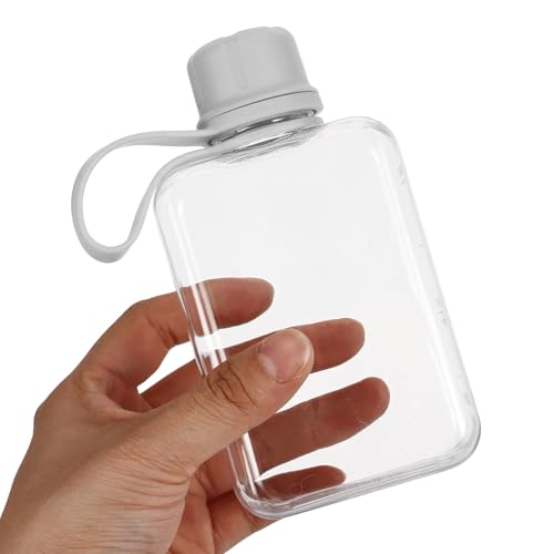 Qusmeiyici 8.2 oz/240 ml Flat Travel Water Bottle, BPA Free Tritan Reusable Plastic Square Plastic Flask Pocket for Campin...