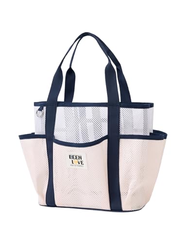 nemeki Mesh Beach Bag for Women Small Beach Tote Bag Sandproof Foldable Swim Pool Bag with 8 Pockets for Travel