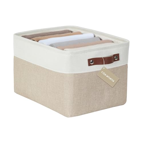 DECOMOMO Storage Baskets for Shelves - Fabric Storage Bins, Linen Closet Organizers and Storage (Beige & White, Large - 1 ...