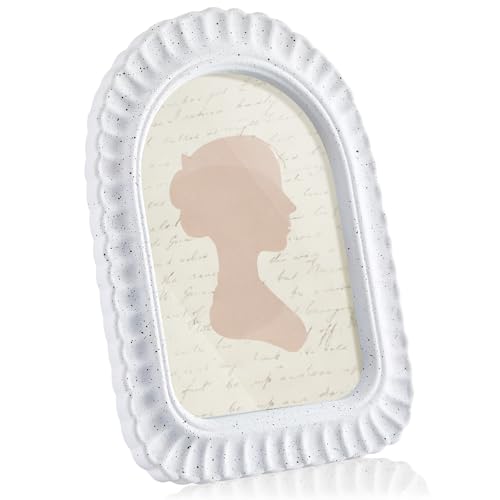 AceOrbit 4x6 Inches Petal Wave Rock White Picture Frame Cute Arched Wooden Real Glass Photo Frame for Desktop Display Home...