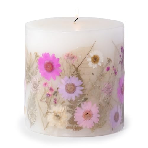 ANDALUCA Pressed Real Flowers Handcrafted Botanical Floral Pillar Candle (Fresh Peony)