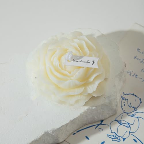 Peony Flower Shape Candles 1 Pack Soy Wax Decorative Candle for Bedroom Home Scented Candle Gift to Friends Family (White)