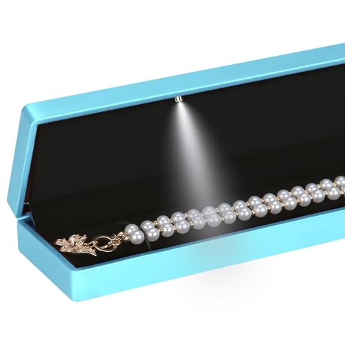 LETURE Long Chain Necklace Jewelry Gift Box Case with LED Light, Elegant Velvet Necklace Pendant Bracelet Box for Jewelry ...