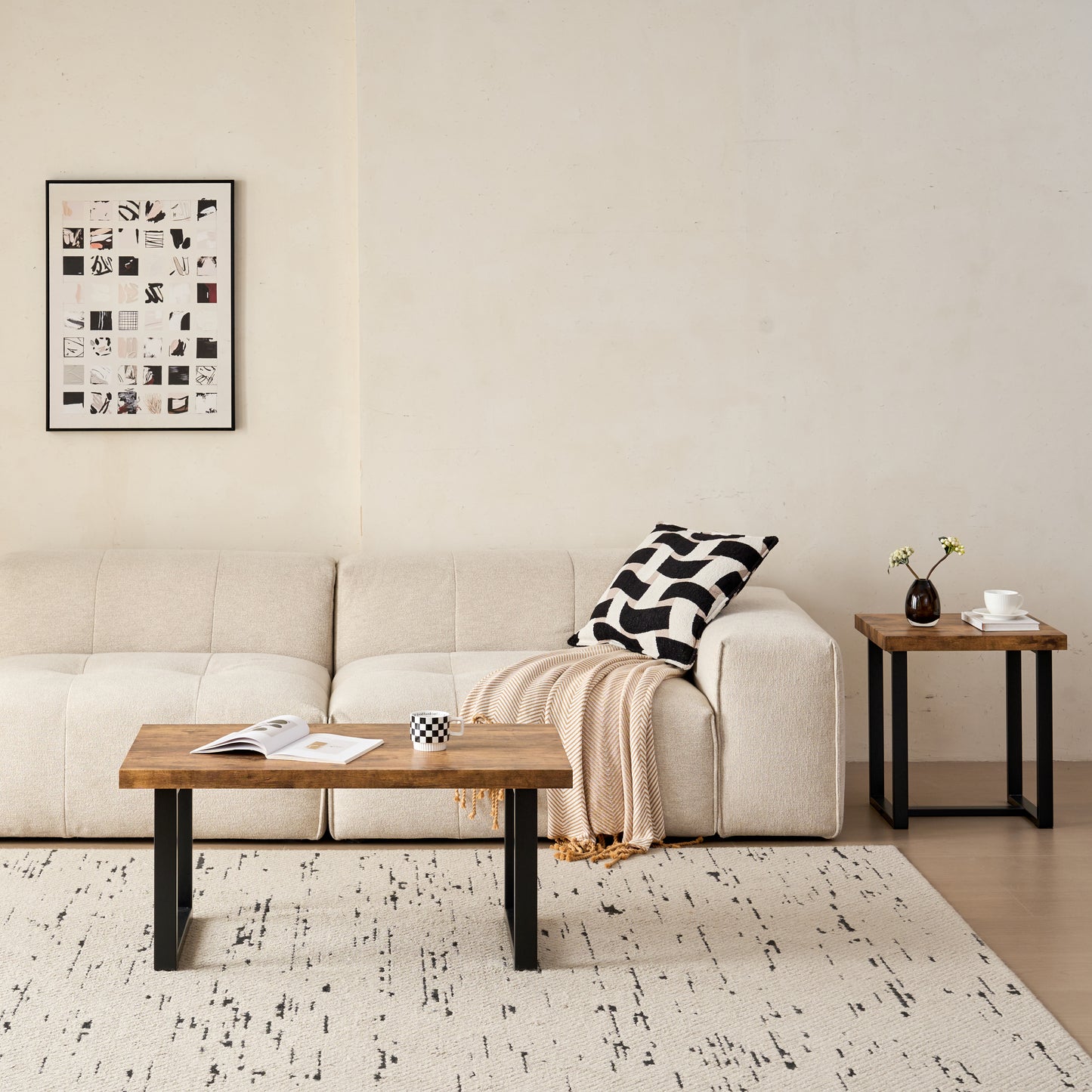 MDF CoffeeTable, Small Tea Table, Walnut With Metal Legs Sofa Table