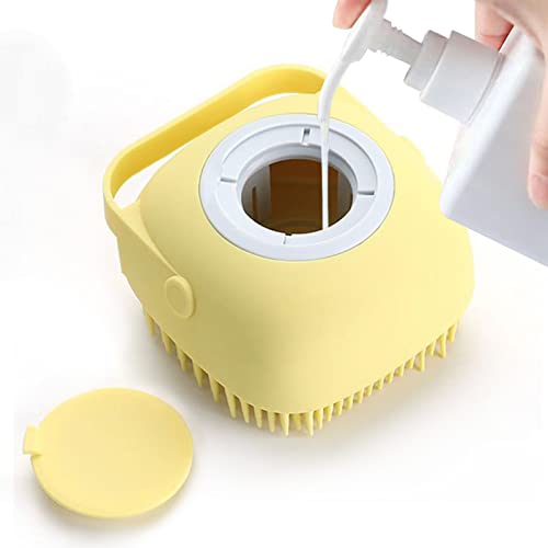 ELEGX Pet Grooming Bath Massage Brush with Soap and Shampoo Dispenser Soft Silicone Bristle for Long Short Haired Dogs Cat...