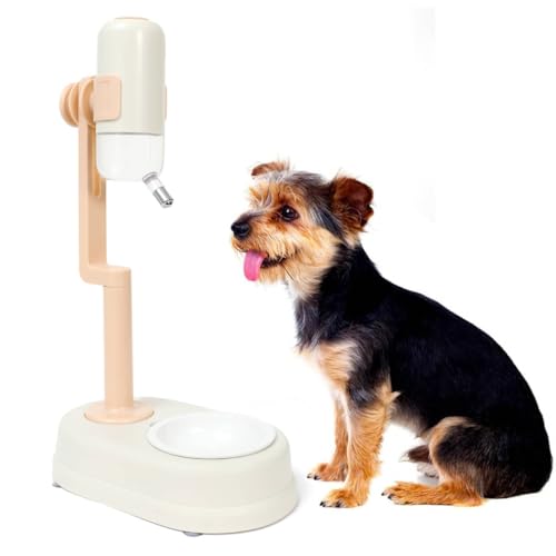 Pet Standing Water Dispenser Cat Dog Standing Ceramic Bowl Automatically Feeding Water Height Adjustable Detachable Pole (...