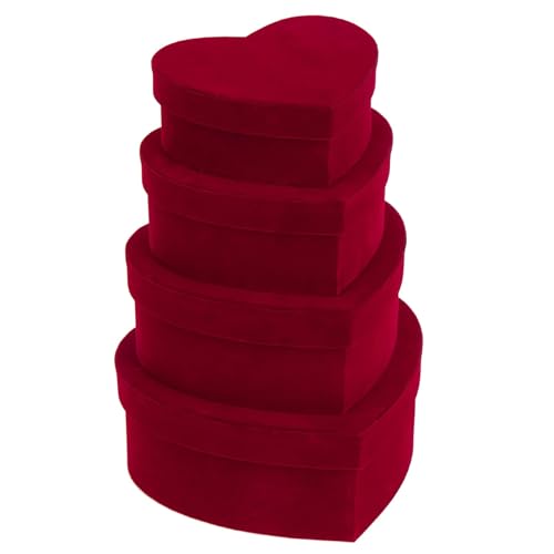 GnFlus Red Wine Gift Boxes with Lids for Presents 4 Pack Heart Shaped Velvet Nesting Burgundy Gifts Box for Arrangements F...
