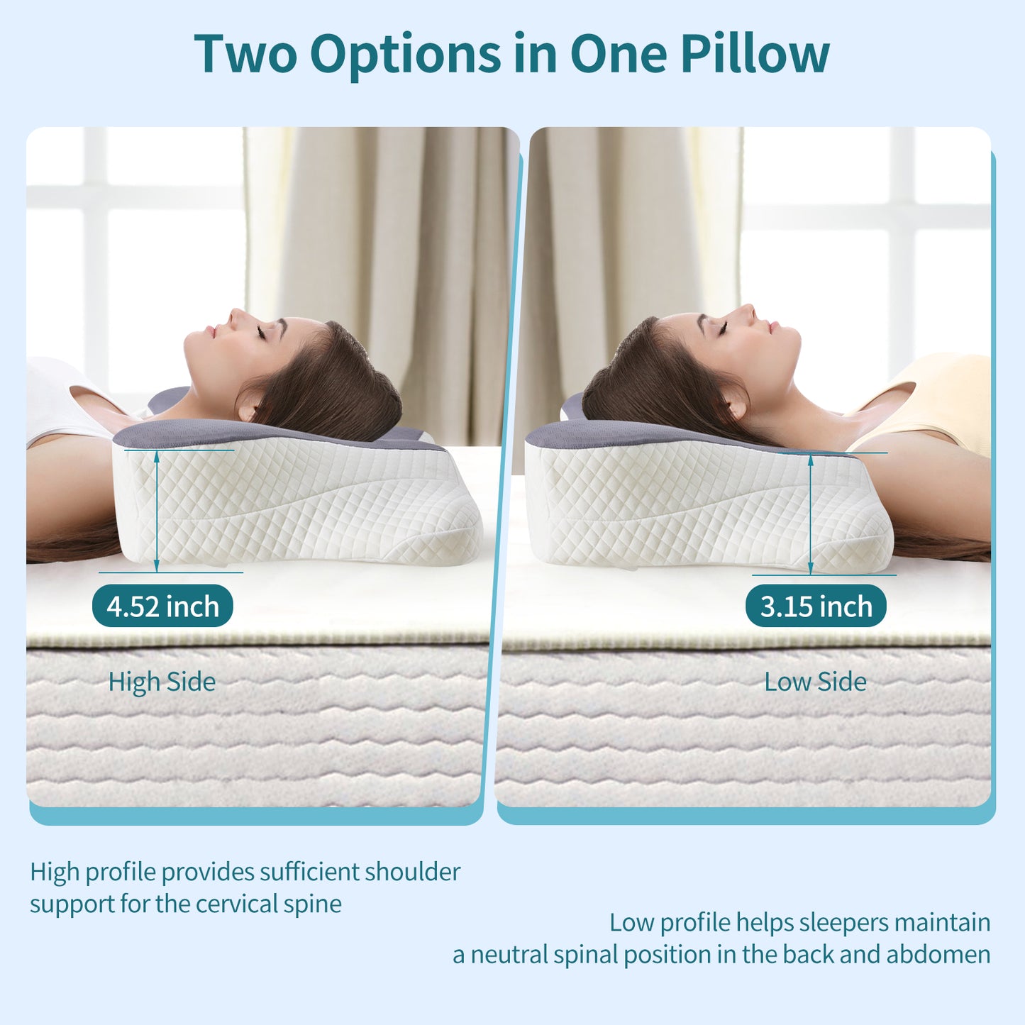 2 Pack Memory Foam Pillow, A Cooling Type Sleep Pillow Designed To Provide Neck Support When Lying On One's Side
