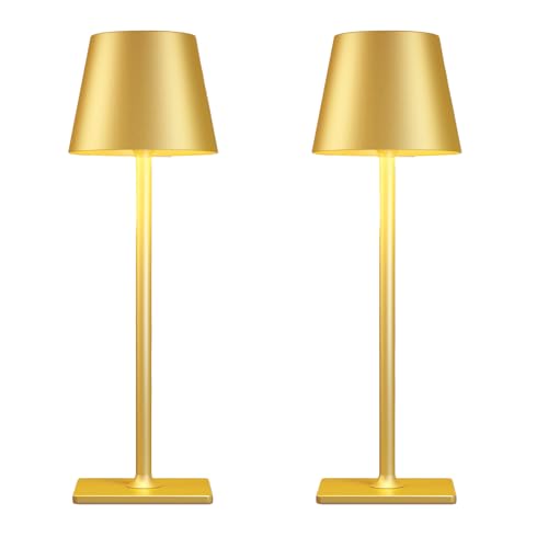 Yogaret 2 Pack Gold Rechargeable Table Lamps,Cordless Lamp with 6000mAh Battery Operated,Wireless Lamp for Restaurant Home...