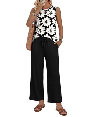 WIHOLL Two Piece Sets for Women Summer Vacation Outfits 2026 Airport Cruise Loose Sleeveless Tops Beach Fashion Clothing