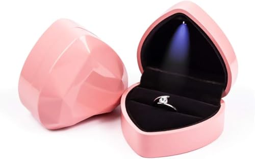Heart Ring Box with LED Light, Luxury LED Lighted Engagement Ring Box, Velvet Earrings Jewelry Case with Light, Jewelry Di...