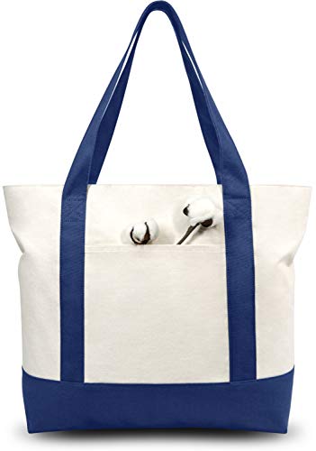 TOPDesign 1-Pack Canvas Tote Bag with an External Pocket, Reusable Grocery Shopping Bag, Top Zipper Closure, Daily Essenti...