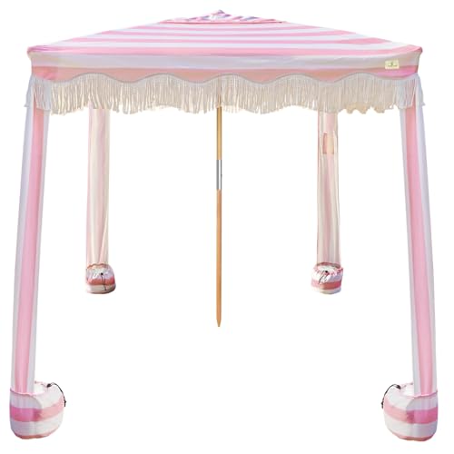 AMMSUN Beach Cabana with Fringe, 6.5' x 6.5' Boho Beach Canopy with Tassels, Easy Set up & Premium Wood Pole, Cabana Tent ...