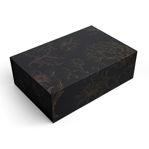 Sorarto Luxury Keepsake Gift Box | Black Gold Floral Decorative Boxes with Magnetic Lids for Presents, Wedding Memory Box,...