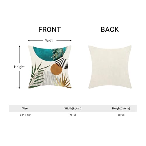 Boho Pillow Covers 20x20 Inch 2 Pcs,Aqua Teal Green Gold Tropical Leaf Summer Outdoor Decorative Throw Pillows,Mid Century...