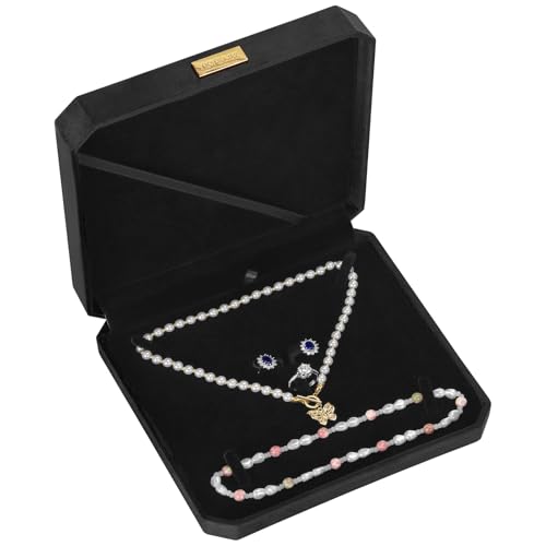 LETURE Large Jewelry Set Gift Box, Velvet Octagonal Necklace Ring Earring Pearl Storage Holder Boxes for Wedding Anniversa...