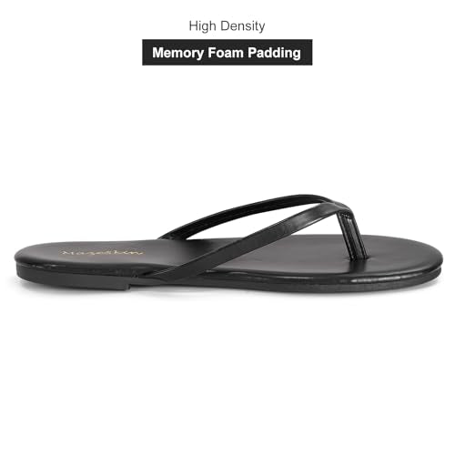 mazeskin Women's Memory Foam Comfortable Flat Thong Sandals Dressy Summer Beach Leather Slide Flip Flops