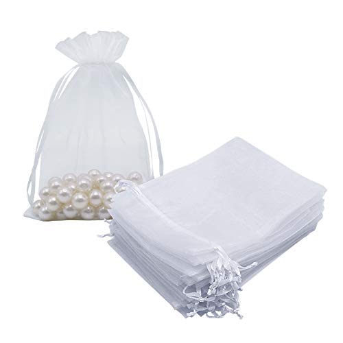 HRX Package White Organza Gift Bags 5x7 inch 100pcs, Mesh Jewelry Pouches Drawstring Bags Empty Sachet for Christmas Candy...