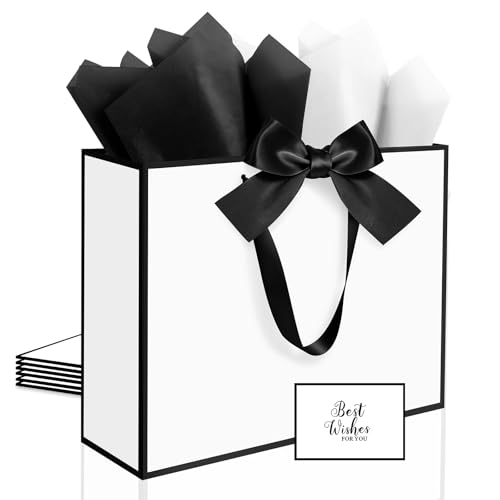Ethhqu 3 Pack Elegant Large Gift Bags with Handles, 12.6x10x4 Inch - Set Includes Tissue Paper & Cards for Birthday, Baby ...