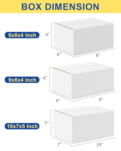 Poever Assorted-Sizes-Shipping-Boxes-45-Pack: 8x6x4 & 9x6x4 & 10x7x5 Small-Shipping-Boxes-Mailers, White Corrugated-Cardbo...