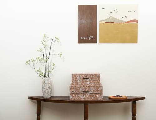MIZFRUZZY 2-Piece Decorative Keepsake Storage Boxes with Lids, Warm Cocoa Brown Floral Line Art Design, Memory Boxes with ...