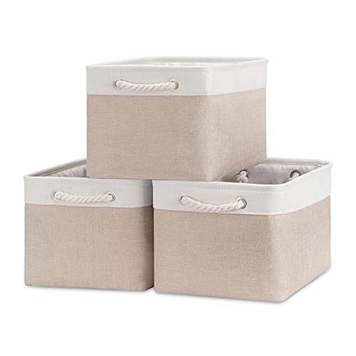 Bidtakay Large Fabric Baskets with Handles [3-Pack] Collapsible Storage Basket for Shelves 15 X 11 X 9.5 inches Canvas Bin...