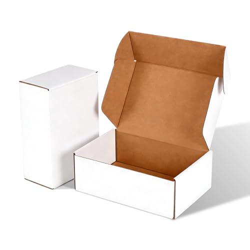 Ovlospa 9x6x3 inch Shipping Boxes 25 Pack, White Mailer Corrugated Cardboard Boxes Commerce Packaging Boxes for Storage Bo...