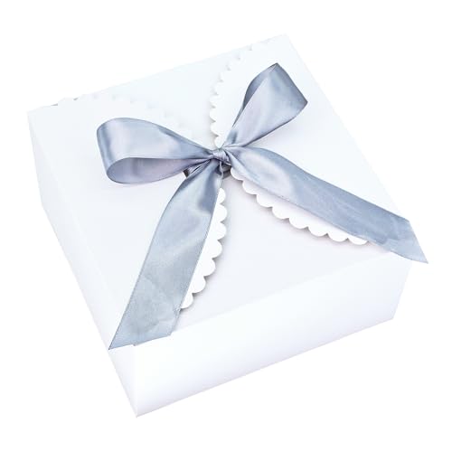 8"x 8"x 4" White Gift Boxes with Lids and Ribbons, 6 Pack Foldable Cardboard Paper Boxes for Gifts, Bridesmaid Proposal Bo...