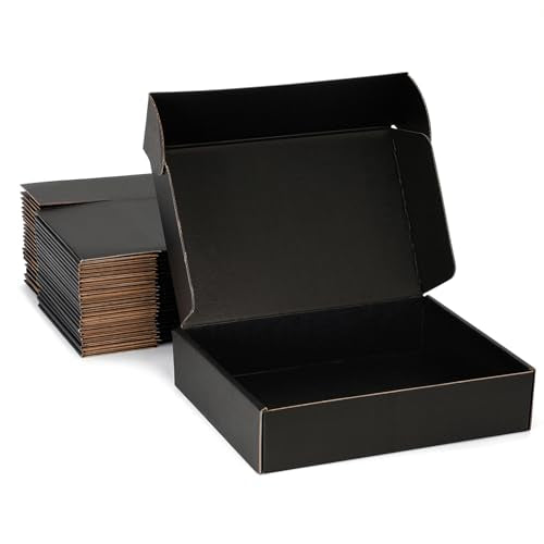 DUZCLI Small Shipping Boxes 13x10x2 Inches – Black Corrugated Cardboard Boxes (20-Pack) for Mailing, Packing, Small Busine...
