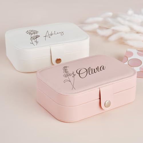 Fincekoom Personalized Jewelry Box Gifts for Women Custom Travel Jewelry Case Organization Leather Customized Birthday Ann...