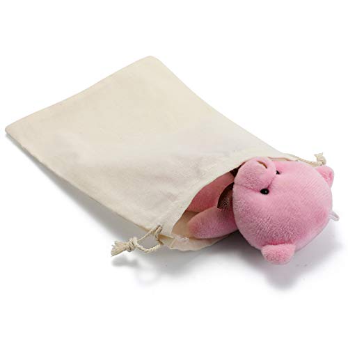 DRQ Cotton Drawstring Bags - EcoFriendly Muslin Gift & Party Favor Pouches (5 by 7 inch) - Unbleached Cotton Fabric Cloth ...