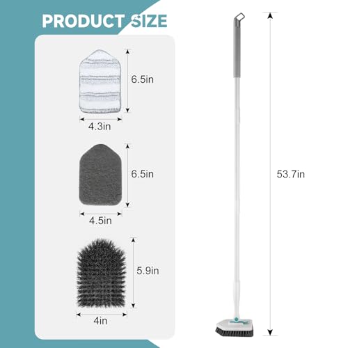 nacena Shower Scrubber with Long Handle, 3 in 1 Tile Tub Scrubber Brush with 3 Detachable Cleaning Heads Adjustable Handle...