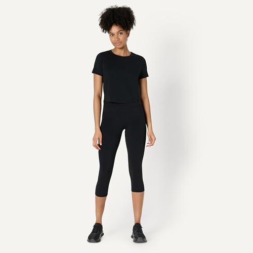 Amazon Essentials Women's Active Soft Cotton Crewneck Short Sleeve Yoga Workout Lightweight Cropped T-Shirt