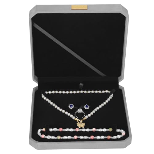 LETURE Large Jewelry Set Gift Box, Velvet Octagonal Necklace Ring Earring Pearl Storage Holder Boxes for Wedding Anniversa...