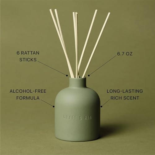 Craft & Kin Reed Diffuser for Home & Bathroom – White Birch & Cedar Holiday Reed Diffuser Set with Fragrance Sticks, Long-...