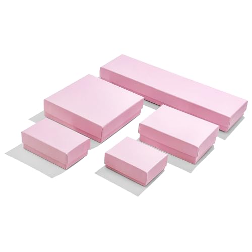 TheDisplayGuys - 100-Pack #99 Cotton Filled Cardboard Paper Jewelry Boxes Gift Case - Pastel Pink (5 Sizes Assortment) - f...